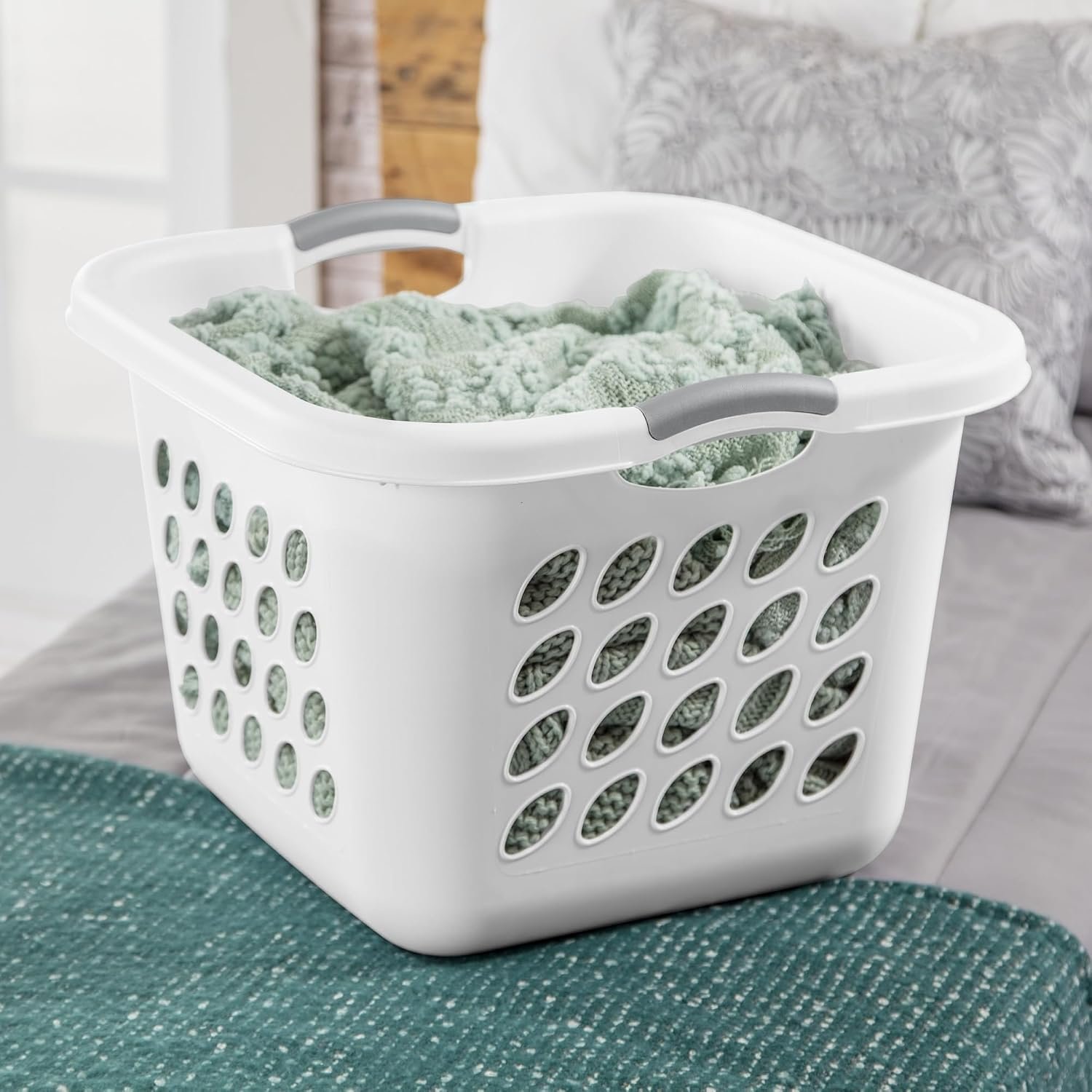 PEtbon 1.5 Bushel Square Plastic Laundry Basket with Handles, White - Image 4